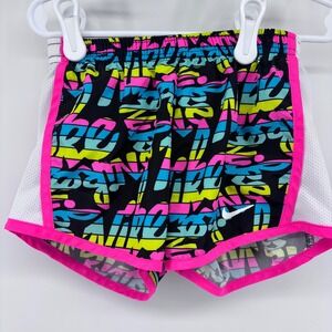 Nike Girls'‎ Running Shorts Colorful Athletic Neon Trim Black White Size s